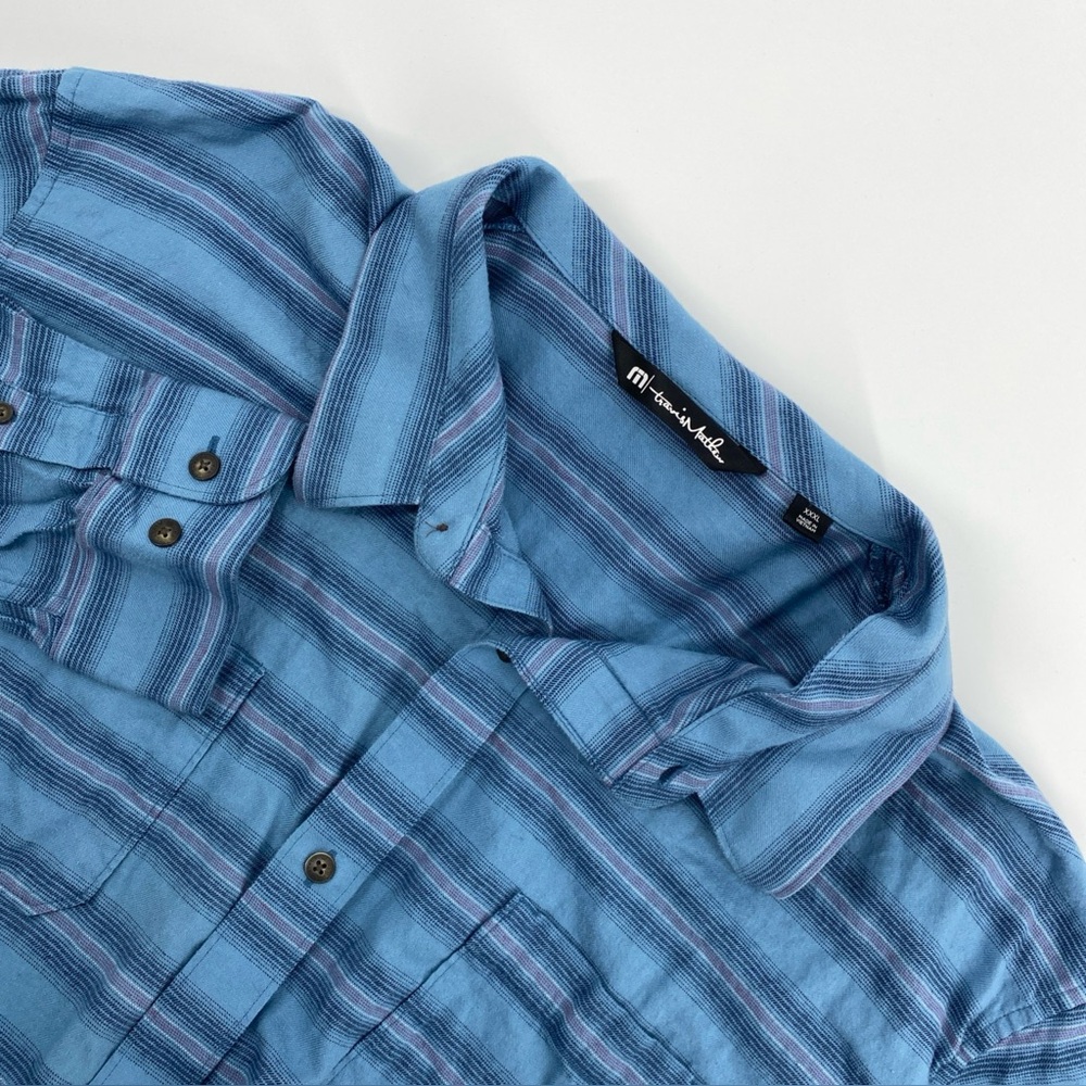 Travis Mathew Shirt Mens XXXL Blue Striped Button Golf Resort Preppy Stretch 3XL